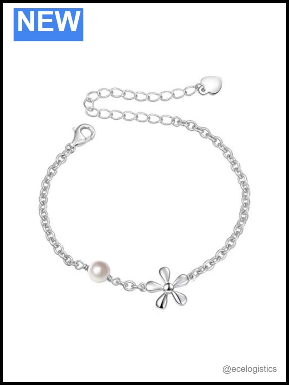 925 Sterling Silver Flower Charm Freshwater Pearl Bracelet